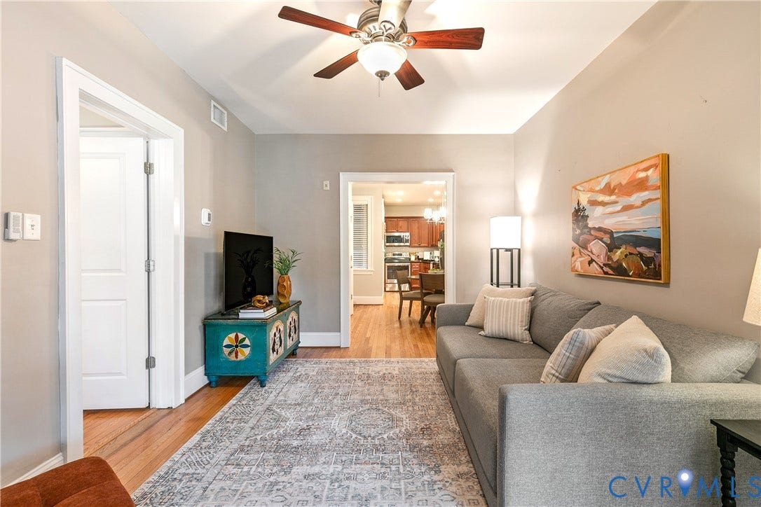 601 Roseneath Road, #U1, Museum District, Richmond, VA 23221 Living area featuring wood-finish flooring, light neutral wall tones, and recessed lighting