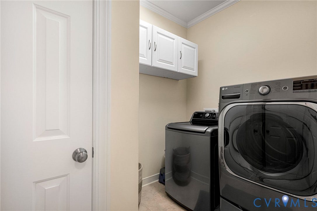 1020 Belva Court, Glen Allen, VA 23059 Dedicated laundry area featuring overhead white cabinetry for storage