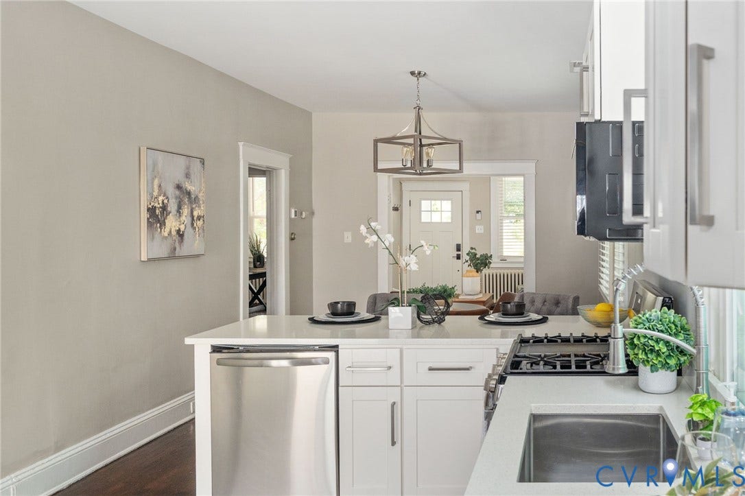 3314 Grayland Avenue, Richmond, VA 23221 Modern kitchen featuring white cabinetry, stainless steel appliances, a gas cooktop, and light-toned countertops