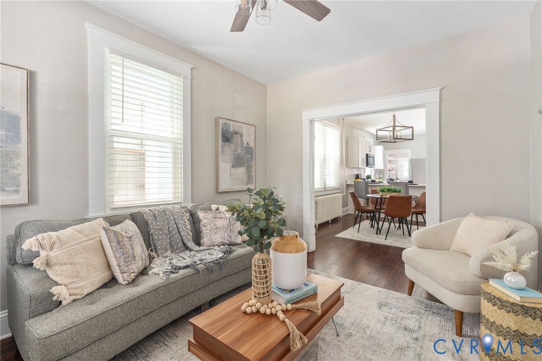 3314 Grayland Avenue, Richmond, VA 23221 Living area with wood-finish flooring, recessed lighting, and a ceiling fan