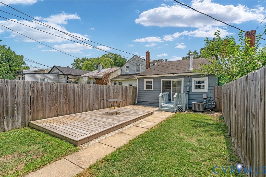 3314 Grayland Avenue, Richmond, VA 23221 Rear exterior featuring a wooden privacy fence, a wooden deck, and a grass lawn