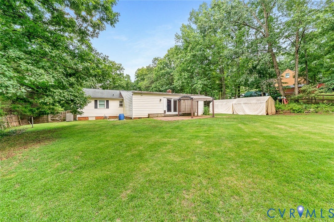 Expansive grassy yard with mature trees