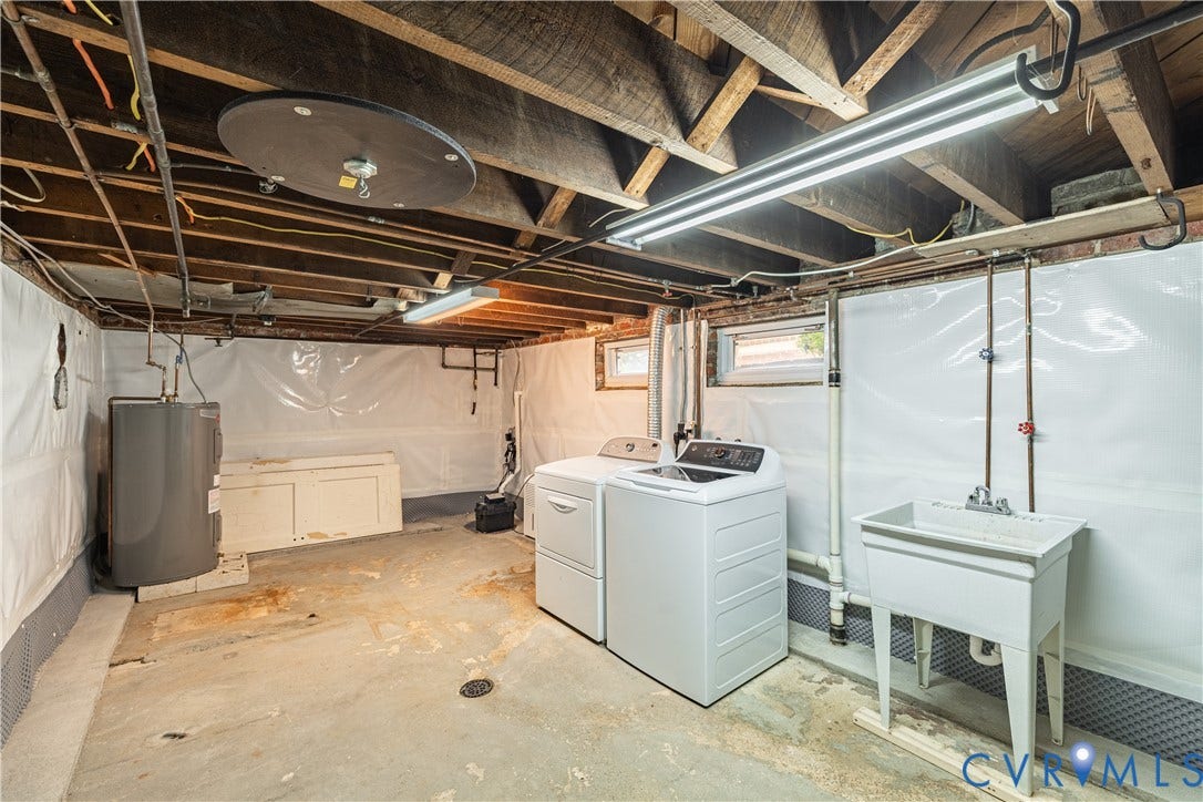 3903 Floyd Avenue, Richmond, VA 23221 Basement utility area featuring a washer, dryer, and a utility sink