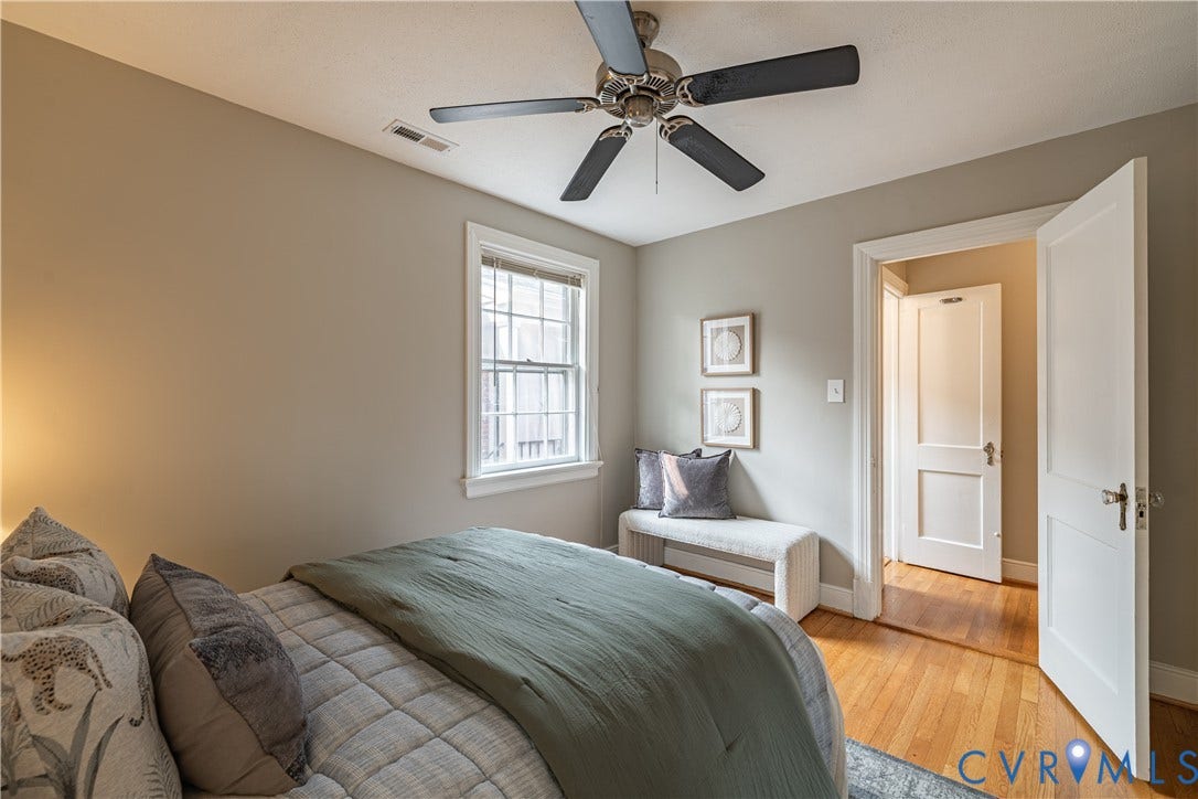 3903 Floyd Avenue, Richmond, VA 23221 Bedroom featuring hardwoods and a ceiling fan