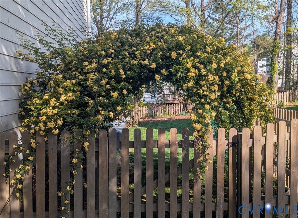 705 Lakewater Drive, Henrico, VA 23229 Gorgeous Archway featuring Thornless English Tea Roses, Lady Banks Roses, leading to rear yard!