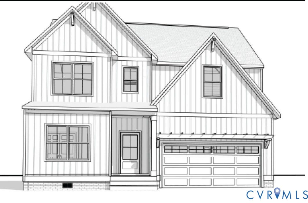 Farmhouse elevation rendering.