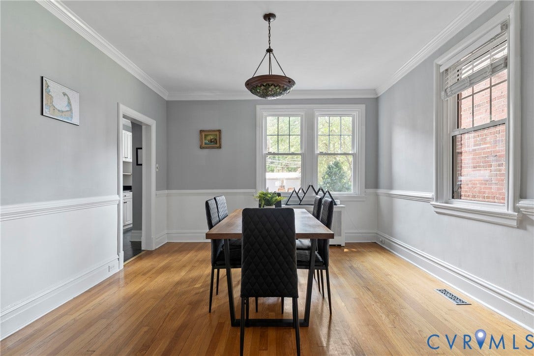 3331 W Grace Street, Monument Avenue, Richmond, VA 23221 Dining room with wood-finish flooring and two-tone wall paneling