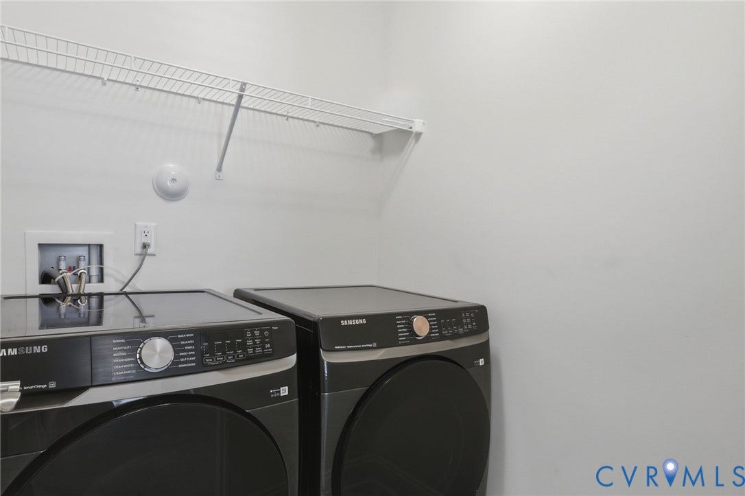 10880 Farmstead Mill Lane, Glen Allen, VA 23059 Dedicated laundry area with a wire shelving unit, electrical outlet, and water hookups
