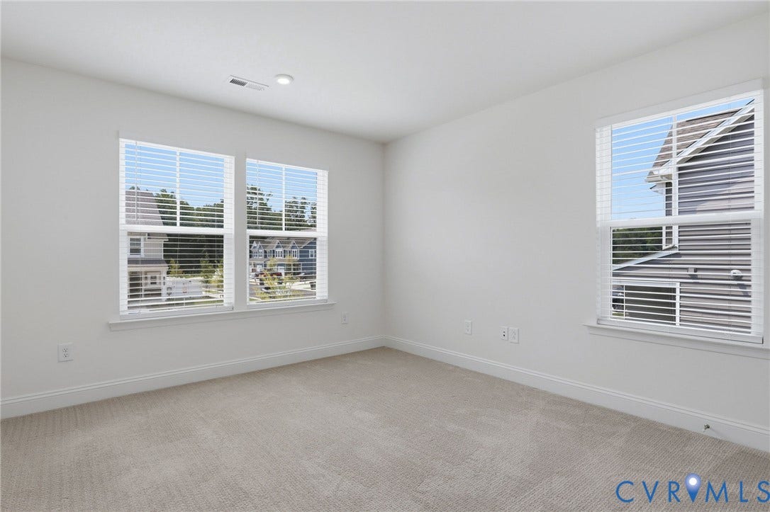 10880 Farmstead Mill Lane, Glen Allen, VA 23059 Carpeted room featuring multiple windows with blinds, white trim, and light-colored walls
