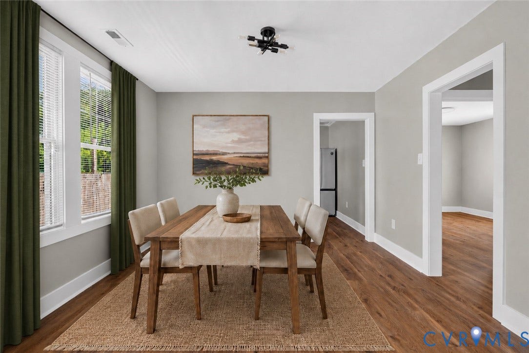 2108 Keswick Avenue, Richmond, VA 23224 Dining area featuring wood-finish flooring, light gray walls, and white trim