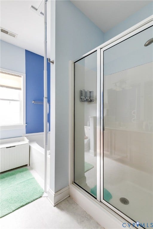 130 Carriage Point Lane, Henrico, VA 23059 Primary En-Suite Bath Featuring Glass Enclosed Walk-In Shower.