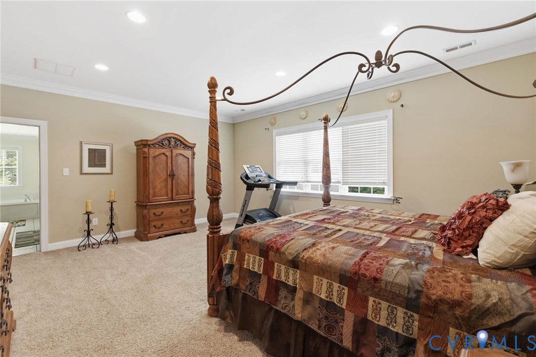 3337 Scarlet Oak Drive, Powhatan, VA 23139 Carpeted bedroom with neutral wall tones and crown molding