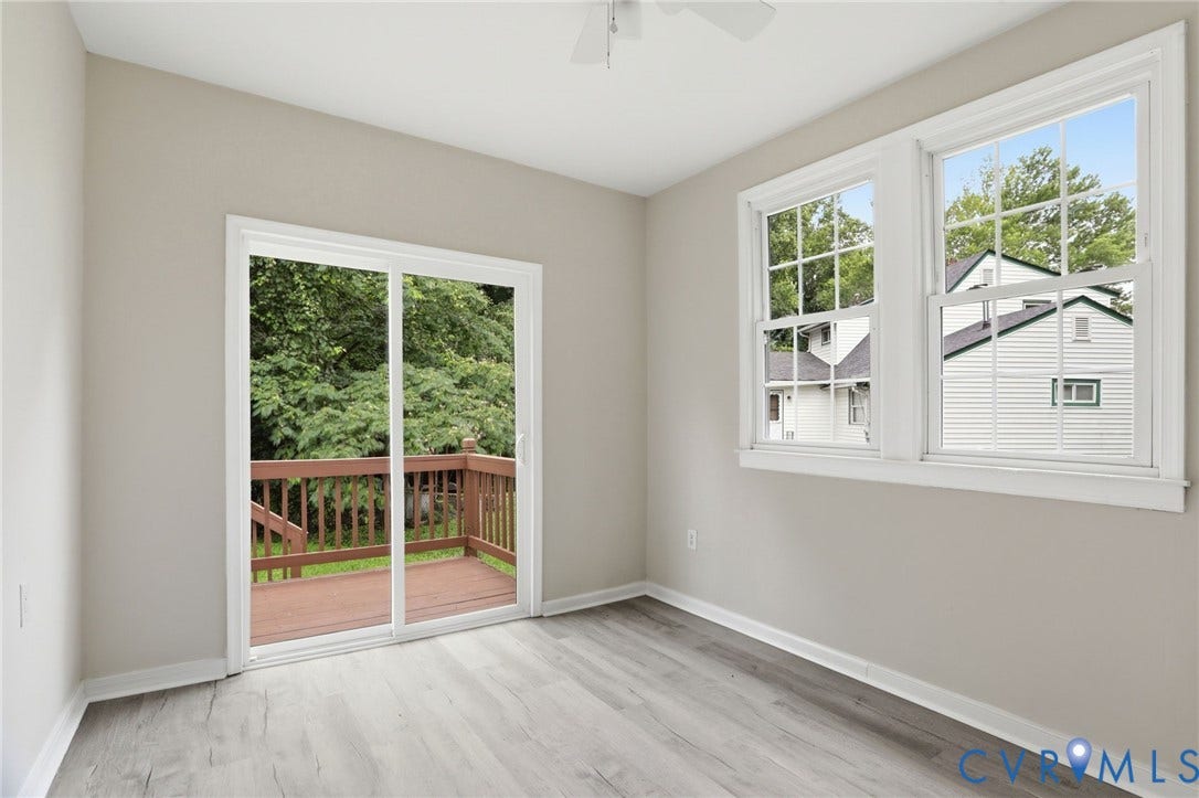 5301 Dalglish Road, Henrico, VA 23223 Room featuring light gray walls, wood-finish flooring, a ceiling fan, and white trim
