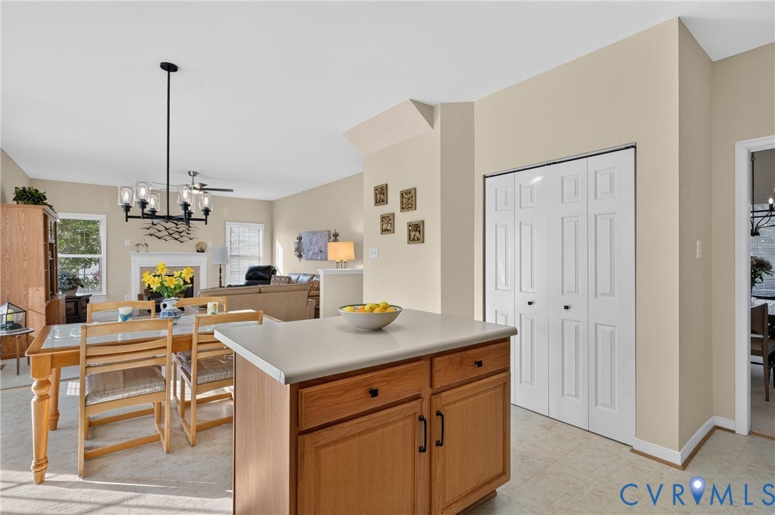 10817 Correnty Drive, Glen Allen, VA 23059 Kitchen island with light wood cabinetry and a neutral countertop, offering an open concept design