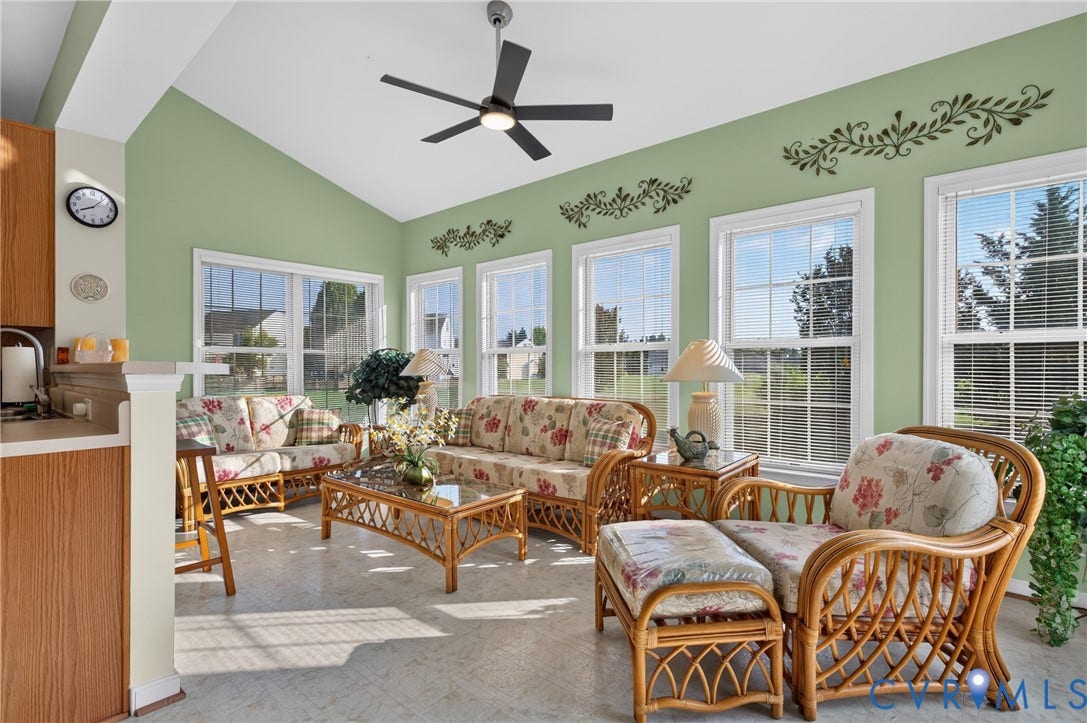 10817 Correnty Drive, Glen Allen, VA 23059 Sunroom featuring a vaulted ceiling and multiple large windows