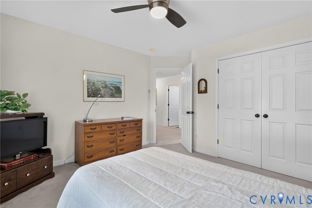 10817 Correnty Drive, Glen Allen, VA 23059 Comfortable interior space featuring light-toned walls, neutral carpeting, and a ceiling fan with integrated lighting
