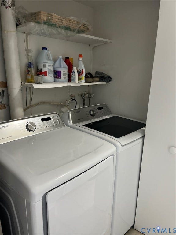 1519 Harpers Ferry Court, Henrico, VA 23228 Dedicated laundry area featuring a white front-load dryer and top-load washer