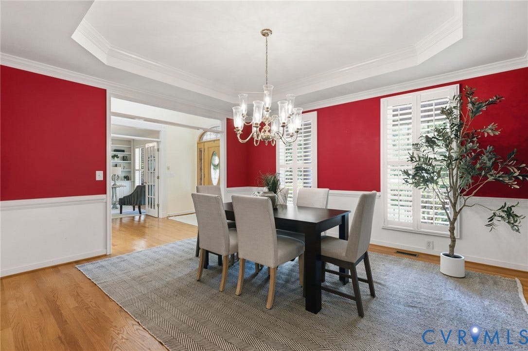 2065 Garrett Lane, Powhatan, VA 23139 Formal dining room with trey ceiling.