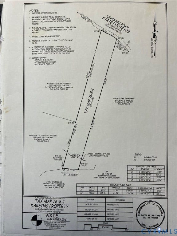 0 Lewis Hill Ln, Bumpass, VA 23024 Plat showing boundary survey. Detailing the property's boundaries and relevant notes