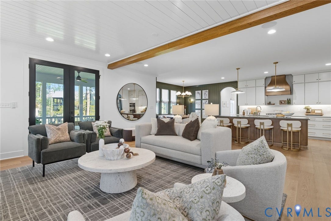 00 Perkinsville Lot 6 Road, Perkinsville Estates, Maidens, VA 23102 Expansive living area with wood-finish flooring and a white shiplap ceiling