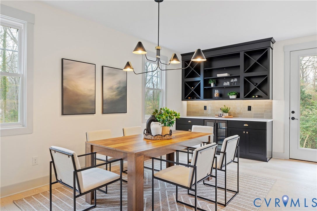 8919 Rustic Road, Richmond, VA 23235 dining area with built in dry bar & wine fridge