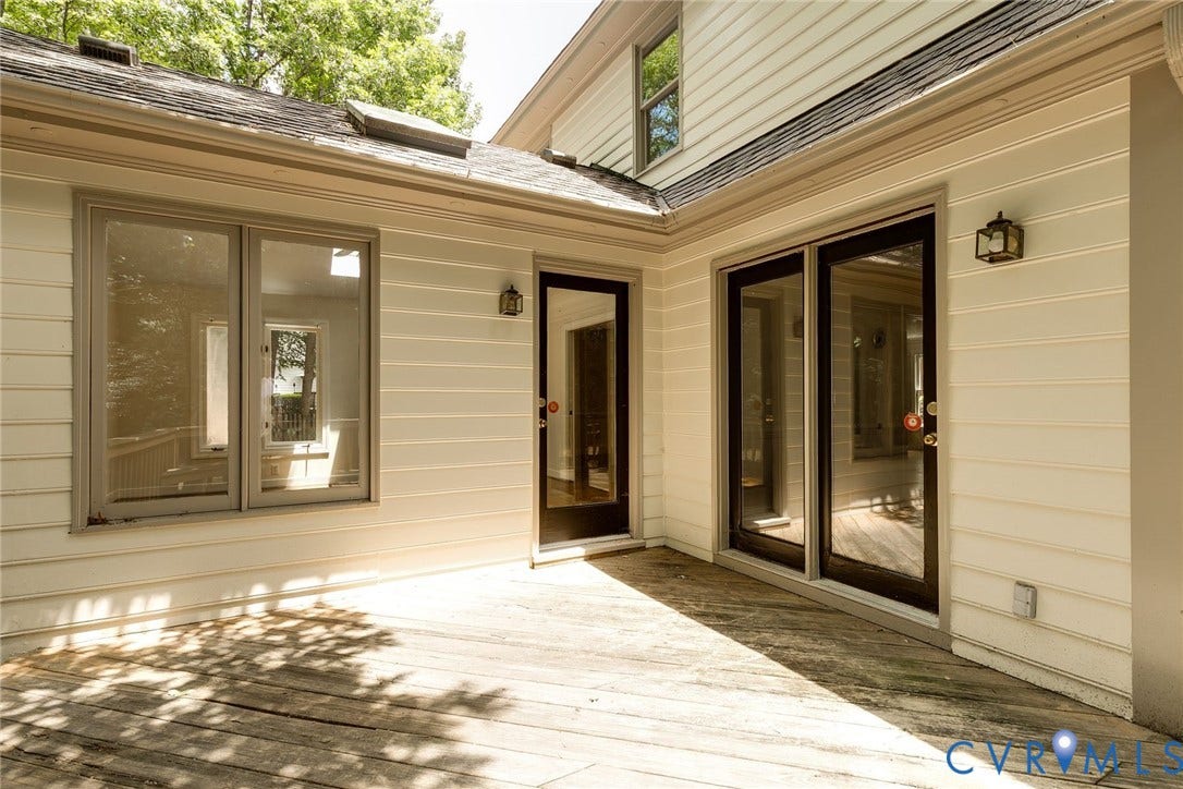 Exterior wood decking providing an outdoor living space