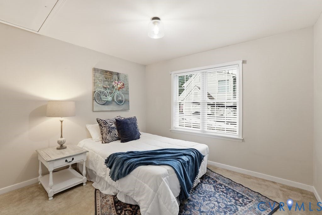 3819 Daniels Street, Chesterfield, VA 23831 Bedroom featuring neutral wall paint, a window with white blinds, and light-colored carpeting