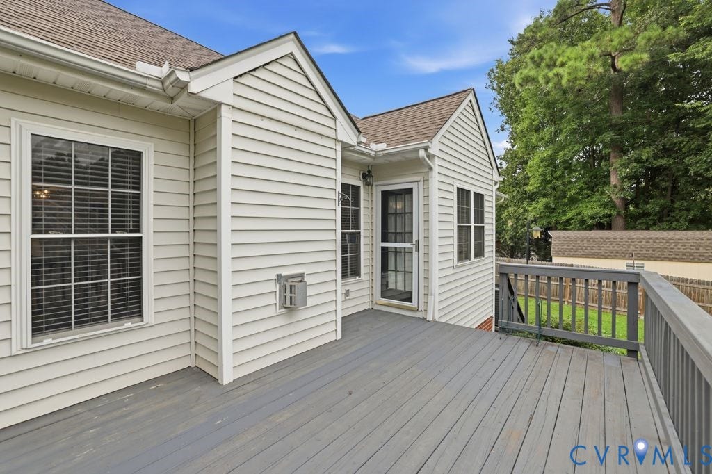 3819 Daniels Street, Chesterfield, VA 23831 Spacious exterior deck with gray wood-finish decking and railings