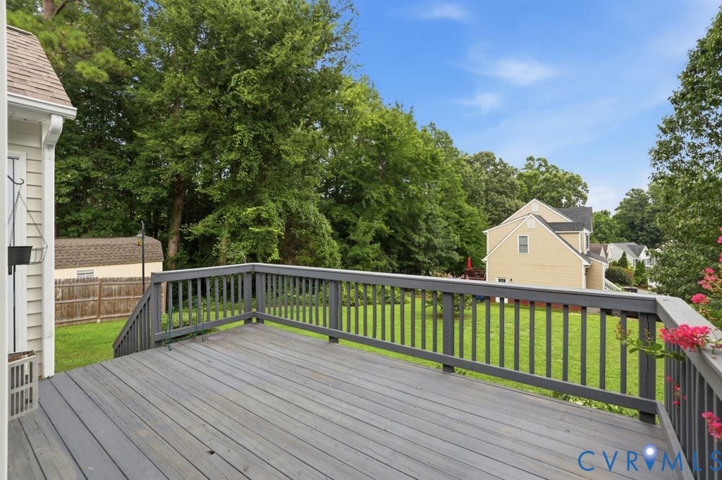 3819 Daniels Street, Chesterfield, VA 23831 Spacious elevated deck featuring a gray finish and sturdy railings