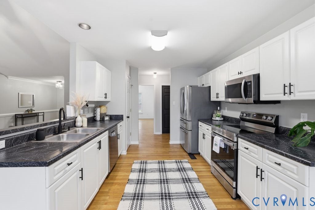 3819 Daniels Street, Chesterfield, VA 23831 Kitchen featuring extensive white cabinetry, dark countertops, and stainless steel appliances
