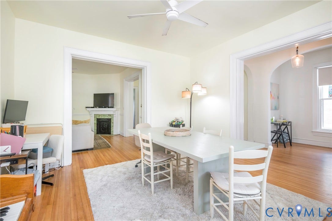 4404 Patterson Avenue, Richmond, VA 23221 Dining area featuring light wood-finish flooring and a ceiling fan