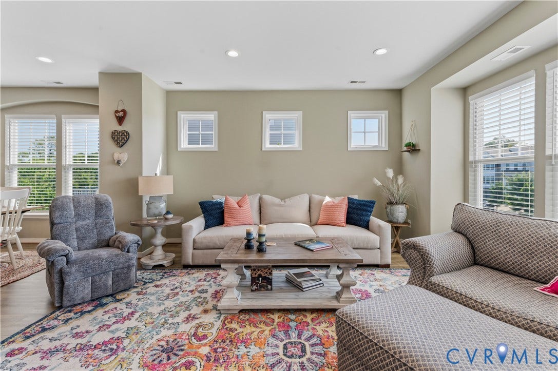 10414 Perennial Drive, Henrico, VA 23233 Living area featuring recessed lighting, multiple windows with blinds, light wood-finish flooring, and a neutral wall color