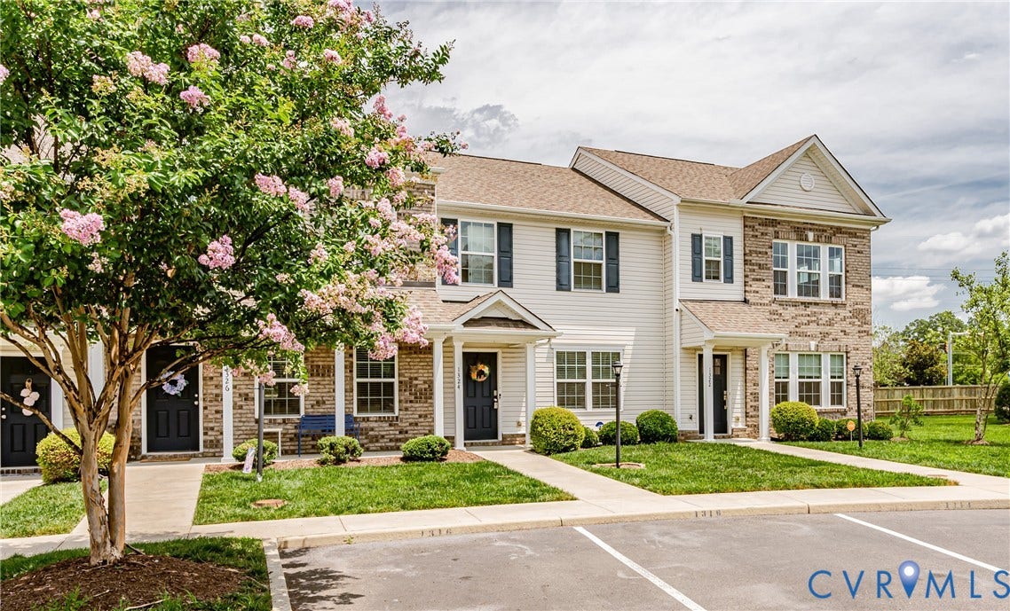 1324 Stone Ridge Park Loop, Henrico, VA 23228 Townhome exterior featuring a combination of light-colored siding and brick accents