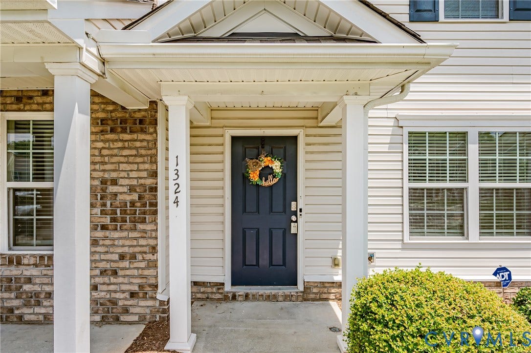 1324 Stone Ridge Park Loop, Henrico, VA 23228 Covered entry featuring white columns and a dark-paneled front door