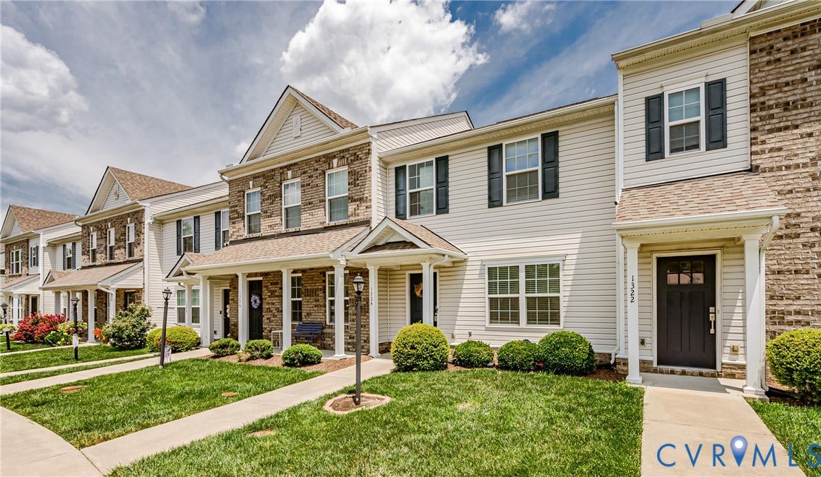 1324 Stone Ridge Park Loop, Henrico, VA 23228 Two-story townhouse with white vinyl siding and brick facade accents