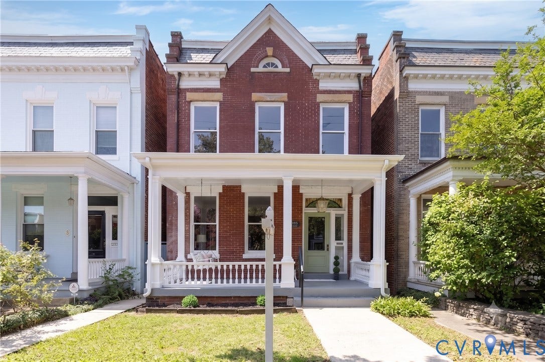 3135 Floyd Avenue, Museum District, Richmond, VA 23221 Brick facade residence featuring a covered porch with white columns and railing