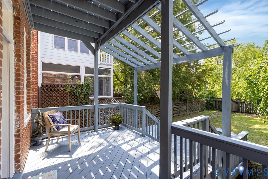 3135 Floyd Avenue, Museum District, Richmond, VA 23221 Expansive deck featuring a grey painted finish and a coordinating pergola