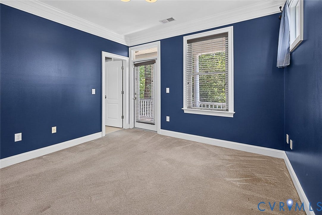 710 S Laurel Street, Oregon Hill, Richmond, VA 23220 Carpeted room featuring a white trim baseboard and crown molding