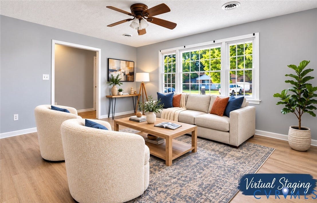 912 Williamsburg Road, Colonial Manor, Colonial Heights, VA 23834 Living area featuring wood-finish flooring, a ceiling fan, and recessed lighting