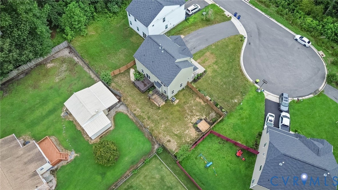 2007 Arcadia Avenue, Chester, VA 23831 Aerial property perspective featuring a cul-de-sac street, surrounding residential structures, and mature trees