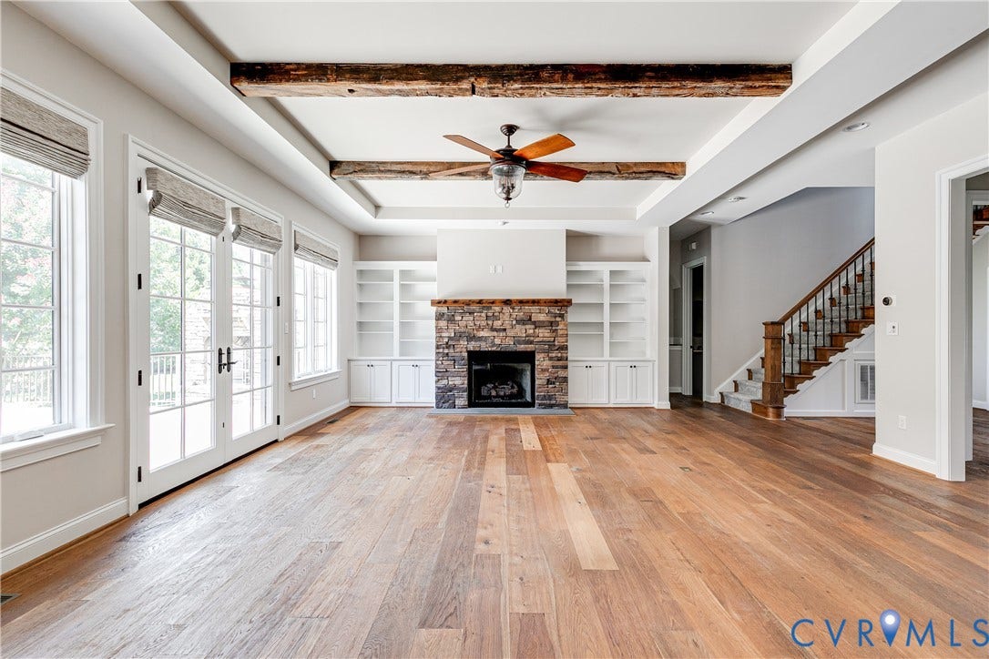1978 Farnborough Drive, Midlothian, VA 23112 Stacked stone fireplace with a rustic wood mantel