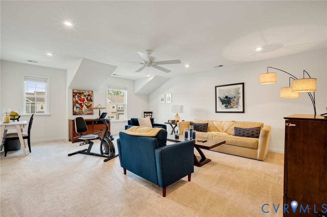 9217 Cerulean Place, Goochland, VA 23238 Spacious bonus room featuring vaulted ceilings, recessed lighting, and a ceiling fan