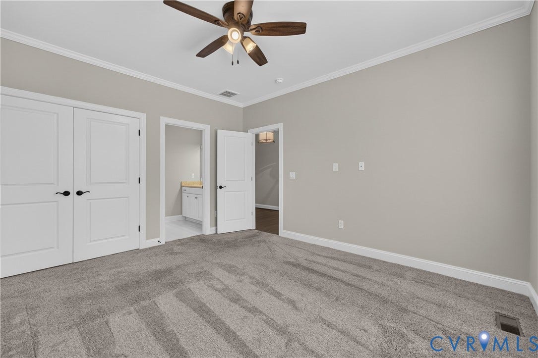 7238 Shenfield Avenue, Minutes To Short Pump, Glen Allen, VA 23059 Carpeted room featuring a ceiling fan with integrated lighting, a double-door closet, and neutral wall paint