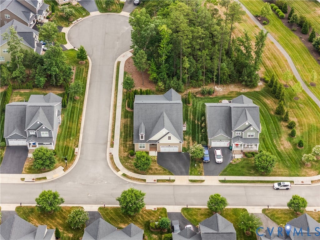 7238 Shenfield Avenue, Minutes To Short Pump, Glen Allen, VA 23059 Aerial perspective of a cul-de-sac street featuring multiple properties with mature landscaping and paved driveways
