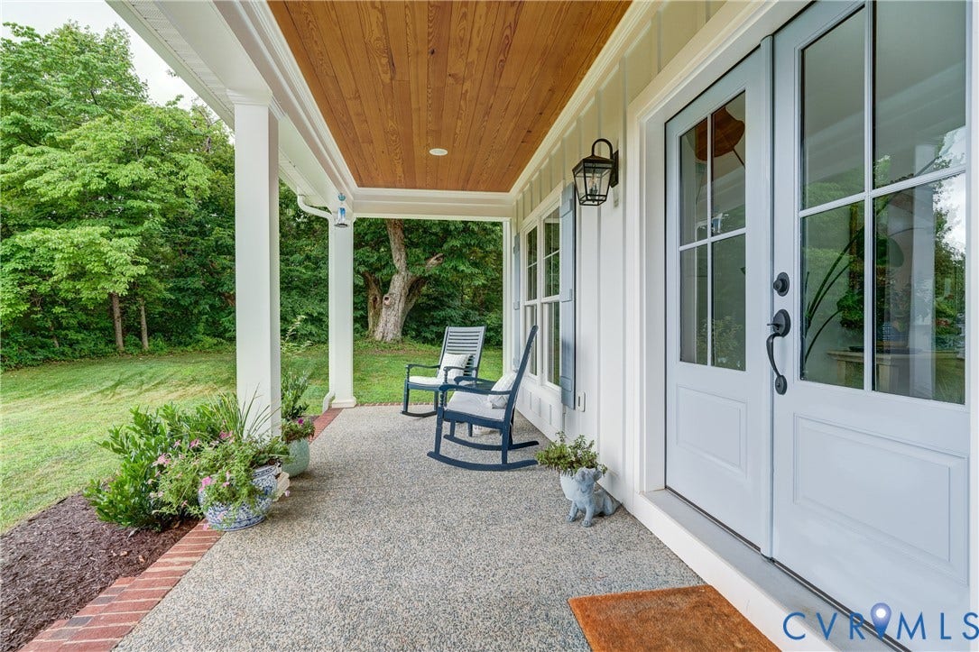 1769 Fishers Pond Drive, Goochland, VA 23102 Large Inviting Front Porch with aggregate base and lovely pine tongue and groove wood ceiling-