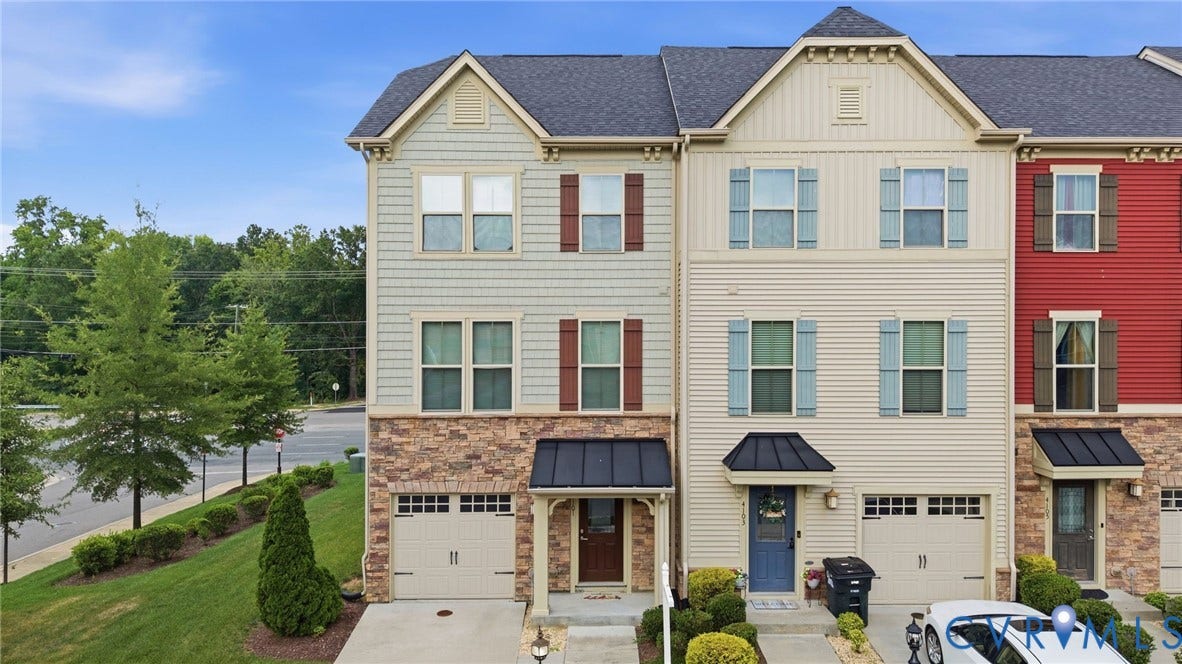 4101 New Hermitage Drive, Henrico, VA 23228 Contemporary townhome with stone facade accents and neutral-toned siding