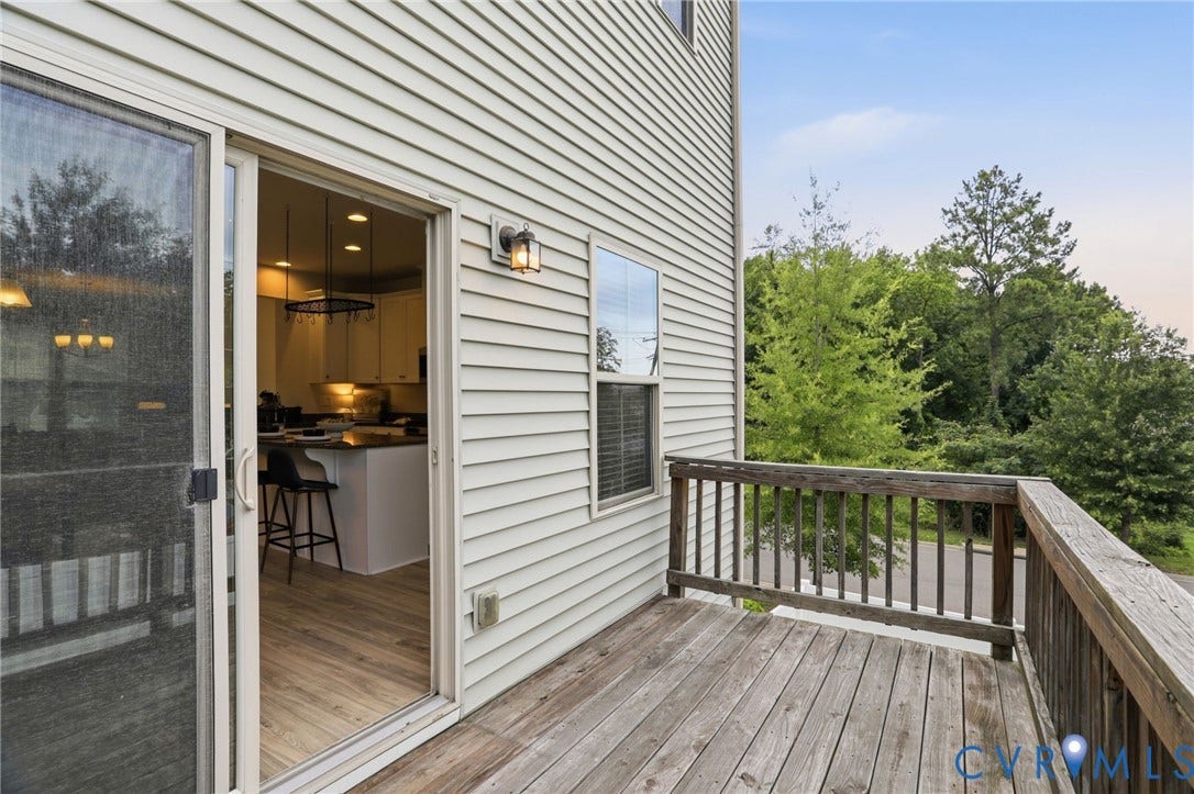 4101 New Hermitage Drive, Henrico, VA 23228 Private wooden deck with railing, featuring direct access to the interior via a sliding glass door