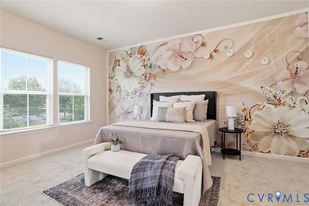 4101 New Hermitage Drive, Henrico, VA 23228 Bedroom featuring a large accent wall with floral wallpaper