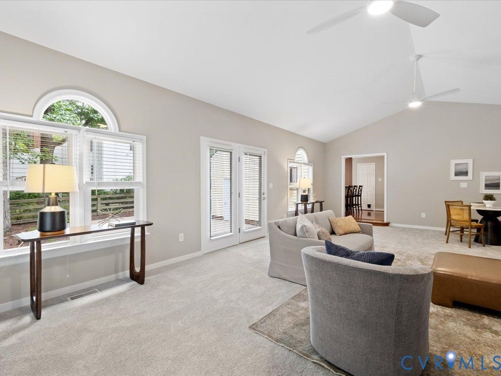 9630 Goneway Drive, Henrico, VA 23238 Gorgeous addition with Palladian windows, New Carpet, Corner stone fireplace, and 2 new remote controlled ceiling fans!