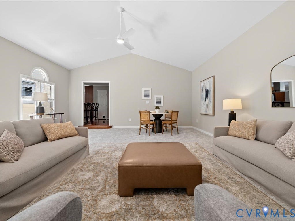 9630 Goneway Drive, Henrico, VA 23238 Gorgeous addition with Palladian windows, New Carpet, Corner stone fireplace, and 2 new remote controlled ceiling fans!